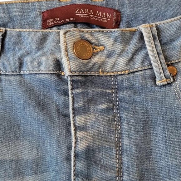 Zara Man Denim Button-fly Distressed Skinny Jeans Size 30 Blue - Picture 4 of 8